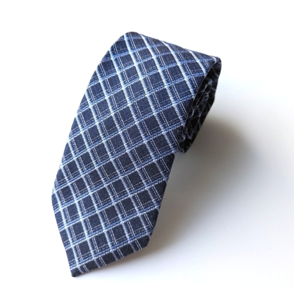 MICHAEL Michael Kors Navy, Light Blue, White Plaid Silk Blend Neck Tie - 57" - Picture 1 of 5